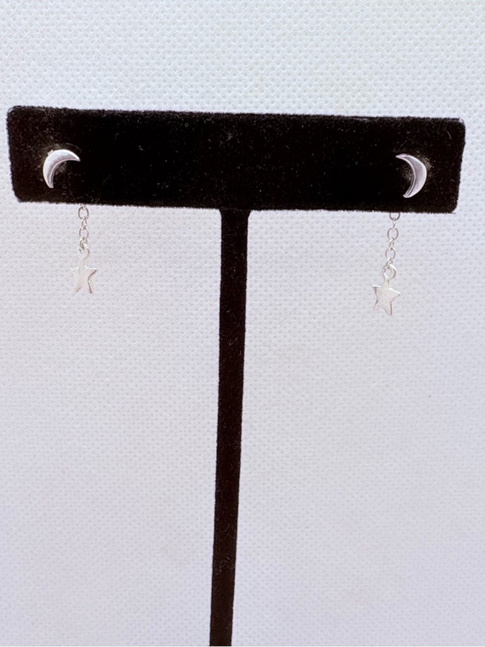Delicate Crescent Moon Dangling Star Backing Earrings Sterling Silver 925 1/2”